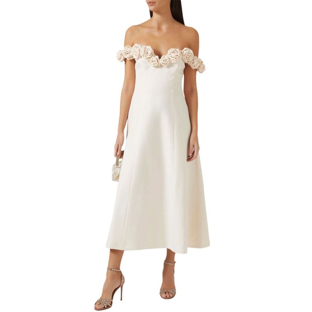 Leo Lin Womens Annette Off-shoulder Midi Dress 2 Vanilla - NWT $795